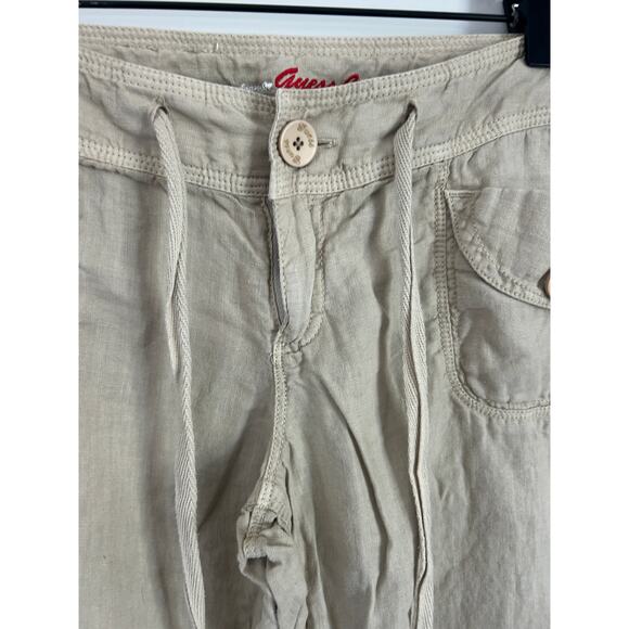 Vintage Y2K Guess Jeans Women's 27 Linen Cargo Pants Drawstring Beige Loose - Picture 5 of 10